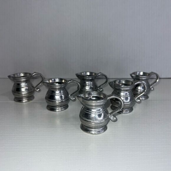 Vintage Wilton Armetale Pewter Small Creamer Pitcher Set Of 6 Stamped RWP 2” - Picture 5 of 6